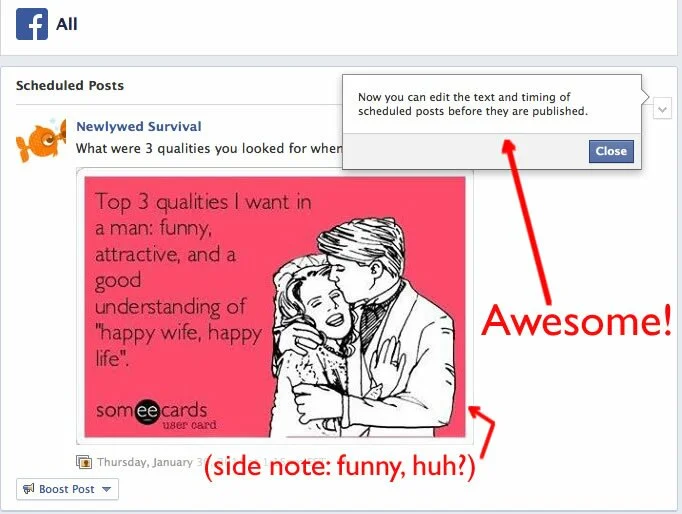 Check out the great update to Facebook scheduled posts!!!